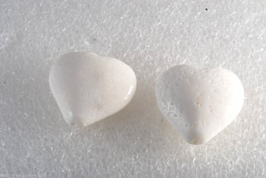 White Spongy Coral Heart Beads Drilled Through Pair Jewelry Making