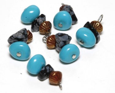 Vintage Blue+Marble+Metal Glass Dangle bead Finding 6