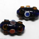 Vintage Pair Large Colorful Lampwork Glass Bead Finding