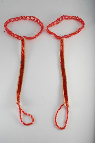 Vintage Barefoot Red Beaded Footless Sandal Pair Beach Party Wear
