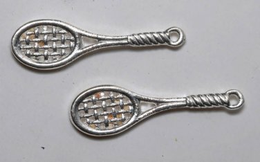 Vintage Pair Silver Plated Tennis Racket Charms Pendan