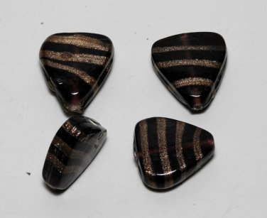 Vintage Triangle Purple Gold Glass Bead Finding  Set 4