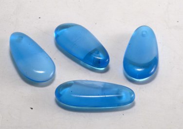 Vintage Milky Blue Teardrop Glass Beads Set of 4