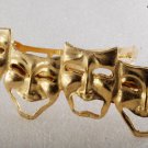 Vintage Hair Barrette Comedy Tragedy Theater Mask Gold Tone Metal Hair Accessori