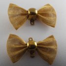 Vintage Gold Tone Metal Bow Two Hole Strand  Pendant Jewelry Making Pair