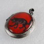 Victorian Style Silver Metal Perfume Locket Red Black Cat Glass Dome Cabochon