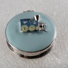 Vintage Choo Choo Train Holder Container Blue Enamel Rhinestones Silver Metal
