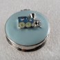 Vintage Choo Choo Train Holder Container Blue Enamel Rhinestones Silver Metal