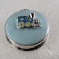 Vintage Choo Choo Train Holder Container Blue Enamel Rhinestones Silver Metal
