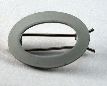 Vintage Hair Barrette Pair Oval White Over Silver Metal Hair Clip Accessorie