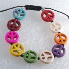 Rainbow Dyed Howlite Peace Symbol Bracelet Adjustable Jewelry