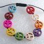 Rainbow Dyed Howlite Peace Symbol Bracelet Adjustable Jewelry