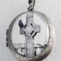 Victorian Style Silver Metal Locket Celtic Cross Crow Cemetery Glass Dome Cab