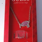Guess Letter Silver G Ankle Bracelet Toe Ring Silver Metal Pink Rhinestone Set