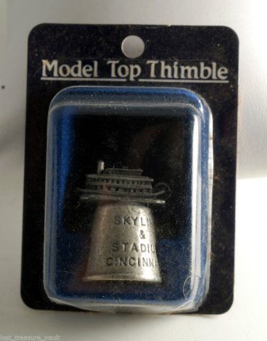Vintage Silver Pewter Thimble Skyline & Stadium Cincinnati Riverboat Gt. Britian