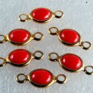 Vintage Set of 6 Orange Lucite and Brass Connector Bead Findings