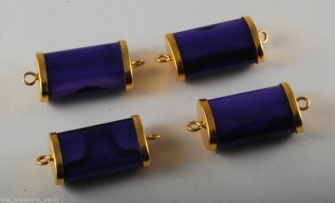 Vintage Purple Plastic GOld Tone Metal End Bead Connectors Set of 4 Findings