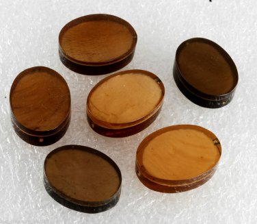 Vintage Oval PLastic Gold Foil Center  Drilled Through Bead Findings Set of 6