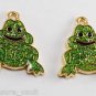 Vintage Gold Metal Green Glitter Frog Jewelry Pendant Finding Pair