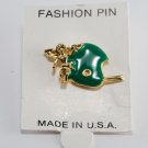 Vintage Made in USA Green Football Helmet Pin With Angel Gold Metal/Enamel