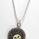 Vintage "Spacey" Alien Extraterrestrial Yellow Silver Beaded Chain Necklace