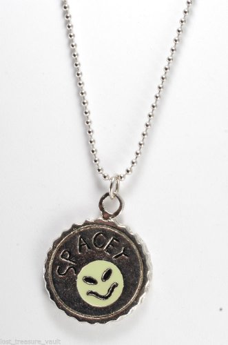 Vintage "Spacey" Alien Extraterrestrial Yellow Silver Beaded Chain Necklace