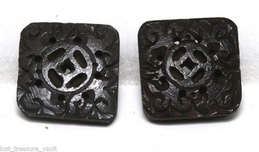 Vintage Carved Bone Drilled Through Finding Pair