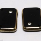 VTG Black Glass Rhinestone Beveled Gold Strand Pendant