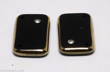 VTG Black Glass Rhinestone Beveled Gold Strand Pendant