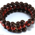 Vintage Earth Tone Brown Orange Plastic Beaded  Metal Cuff STyle Bracelet