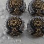 Set of 4 Czech? Glass Sewing Buttons Decorative Black Gold Silver Relief Design
