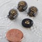 Set of 4 Czech? Glass Sewing Buttons Decorative Black Gold Silver Relief Design