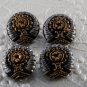 Set of 4 Czech? Glass Sewing Buttons Decorative Black Gold Silver Relief Design