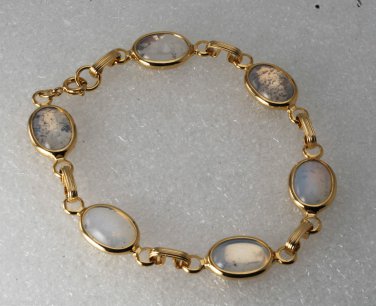 Vintage Gold PLated Milky White Glass Connector Ladies Bracelet Jewelry