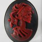 Victorian Style Brass Adjustable Ring Corpse Skeleton Lady Cameo Resin Black Red