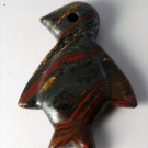 Vintage Colorful Tigeriron Polished Stone Penguin  Red Gray Gold Drilled Through