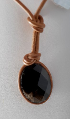Guess Necklace Tan/Brown Leather Cord Brown Faceted Glass Gem Jewelry