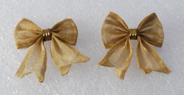 Vintage Brass Metal Screen Bow Pair For Jewelry Making Scrap Booking