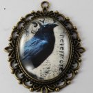 Victorian Style Brass Pendant Nevermore Poe Glass Dome Cabochon  Jewelry