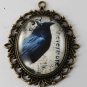 Victorian Style Brass Pendant Nevermore Poe Glass Dome Cabochon  Jewelry