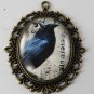 Victorian Style Brass Pendant Nevermore Poe Glass Dome Cabochon  Jewelry