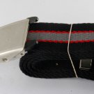 Striped Fabric Adjustable Belt UNisex X-Large Metal Buckle Accessorie