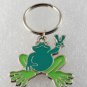 Vintage 70's Green Enamel Peace Frog Key Chain Silver Metal