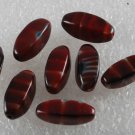 Vintage Brown-Red Striped Glass Four Sided Barrel Bead Drilled Through 8