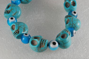 Blue Turquoise Color Howlite Stone Skull Eyeball Adjustable Bracelet