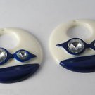 Vintage Pair Blue White Dangle Pendant Findings PLastic Jewelry Making