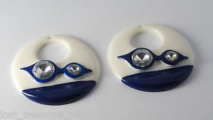 Vintage Pair Blue White Dangle Pendant Findings PLastic Jewelry Making