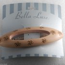 Bella Luxe Wooden Hair Barrette Oval Hollow Flower  New on Card Silver Clip