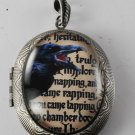 Victorian Style Silver Plated Brass Locket Edgar Allen Poe Glass Dome Cabochon