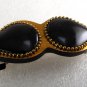 Vintage Hair Barrette Plastic Metal Black on Gold Beaded Edge Accessorie